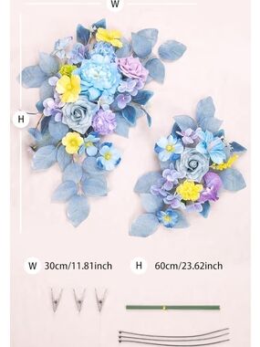 Blue & Yellow Floral Wedding Arch Set - Elegant Artificial Flower Arrangemet